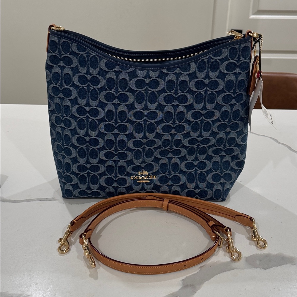 new coach denim laurel large shoulder bag with Crossbody strap